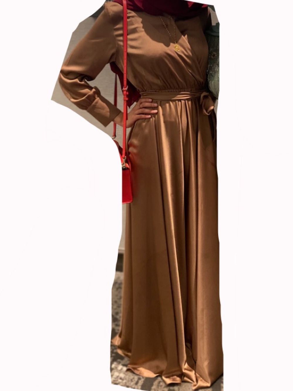 Women’s Long Brown Wrap-Style Maxi Dress